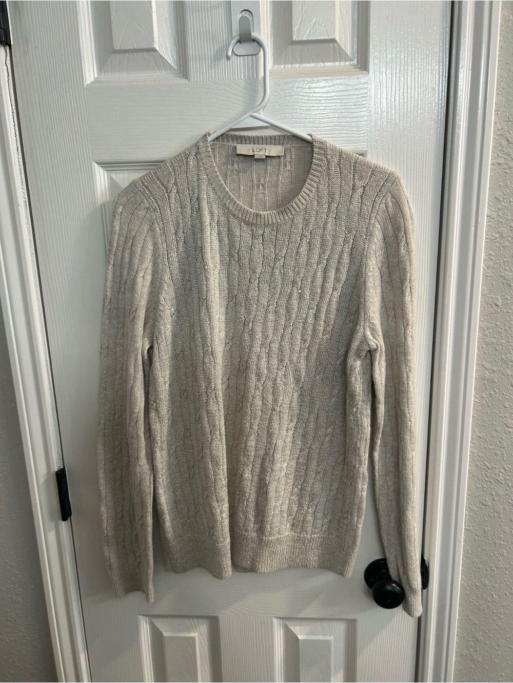 Loft beige cable-knit crewneck sweater size large